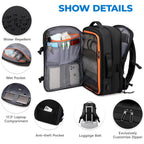 Carry On Travel Backpack Flight Approved For Men Women, Black | Expandable, Business Weekender Bag, 40L, Suitcase Backpack Luggage