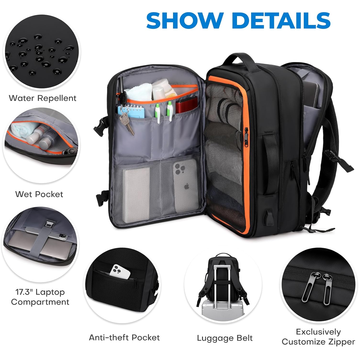 Carry On Travel Backpack Flight Approved For Men Women, Black | Expandable, Business Weekender Bag, 40L, Suitcase Backpack Luggage