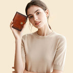 Wallet Women,RFID Blocking Leather Womens Wallet Bifold Compact Card Holder Small Wallet for Women with Removable ID Window Brown