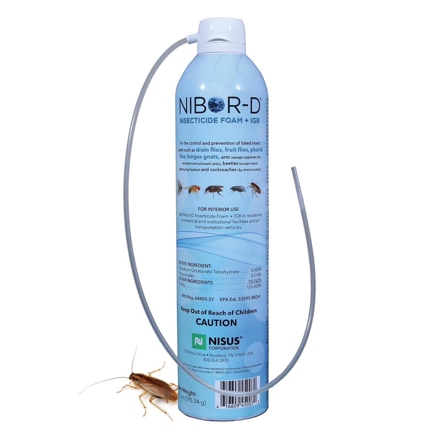 Nibor-D Insecticide Foam With Igr, Ready-To-Use For Fly And Cockroach Control, 360 Degree Application, Includes 17" Hose (1 Pack, 21 Oz Can)