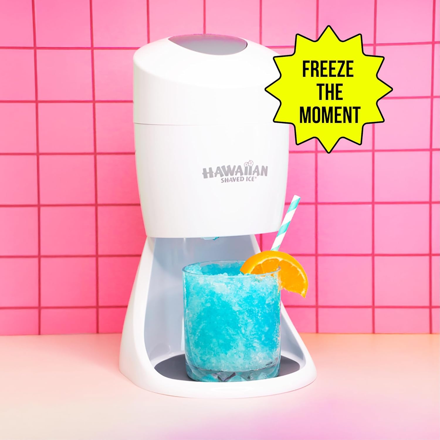 Hawaiian Shaved Ice S900A Snow Cone and Shaved Ice Machine with 2 Reusable Plastic Ice Mold Cups, Non-slip Mat, Instruction Manual, 1-year Manufacturer’s Warranty, 120V, White