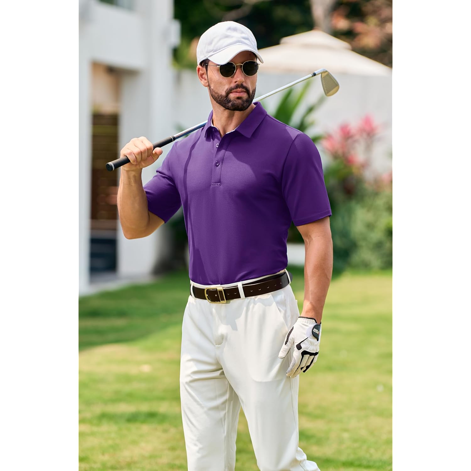 Cotrasen Men'S Polo Shirts Short Sleeve Cotton Pique 3 Buttons Golf Shirts Classic Fit Casual Performance T-Shirt