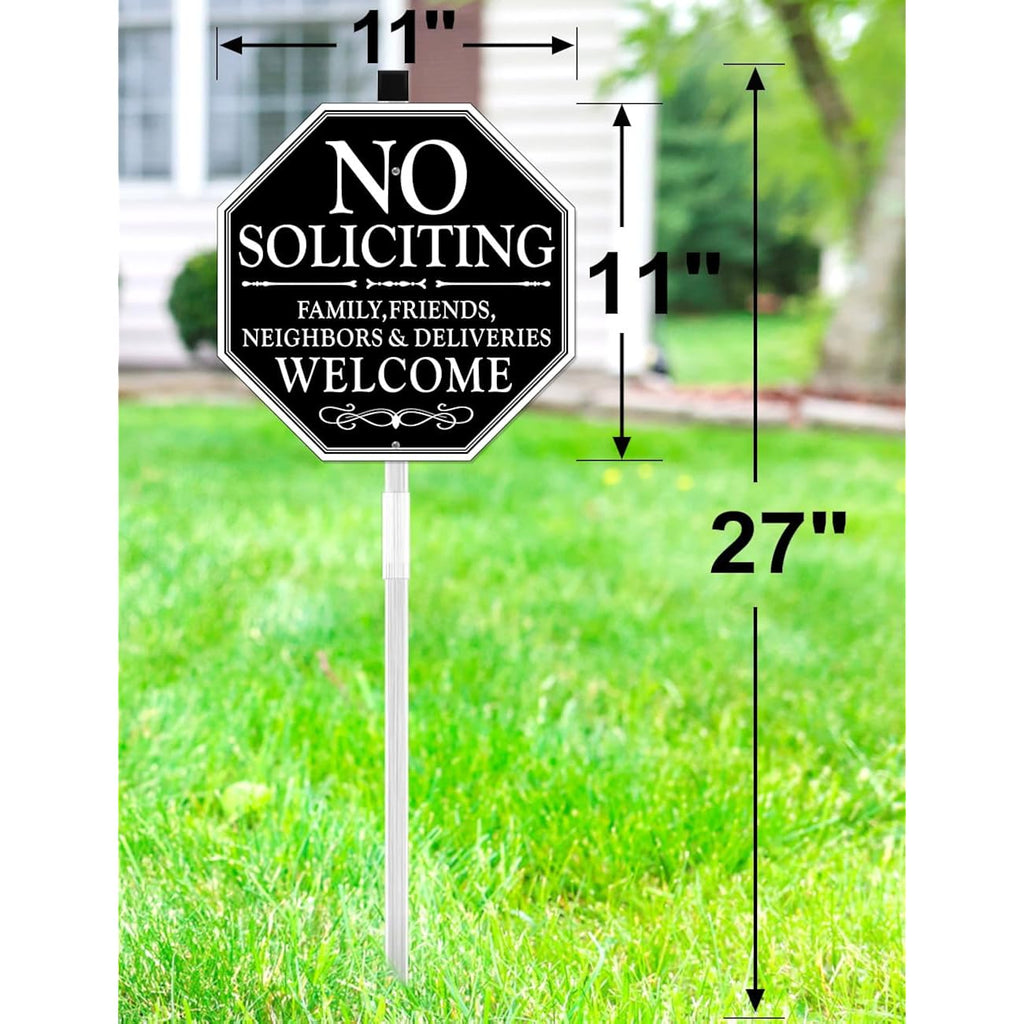 No Soliciting Sign For House, 11" X 27" No Soliciting Yard Sign With Stake, Metal No Soliciting Sign Perfect For Yard, Easy To Install (Welcome)
