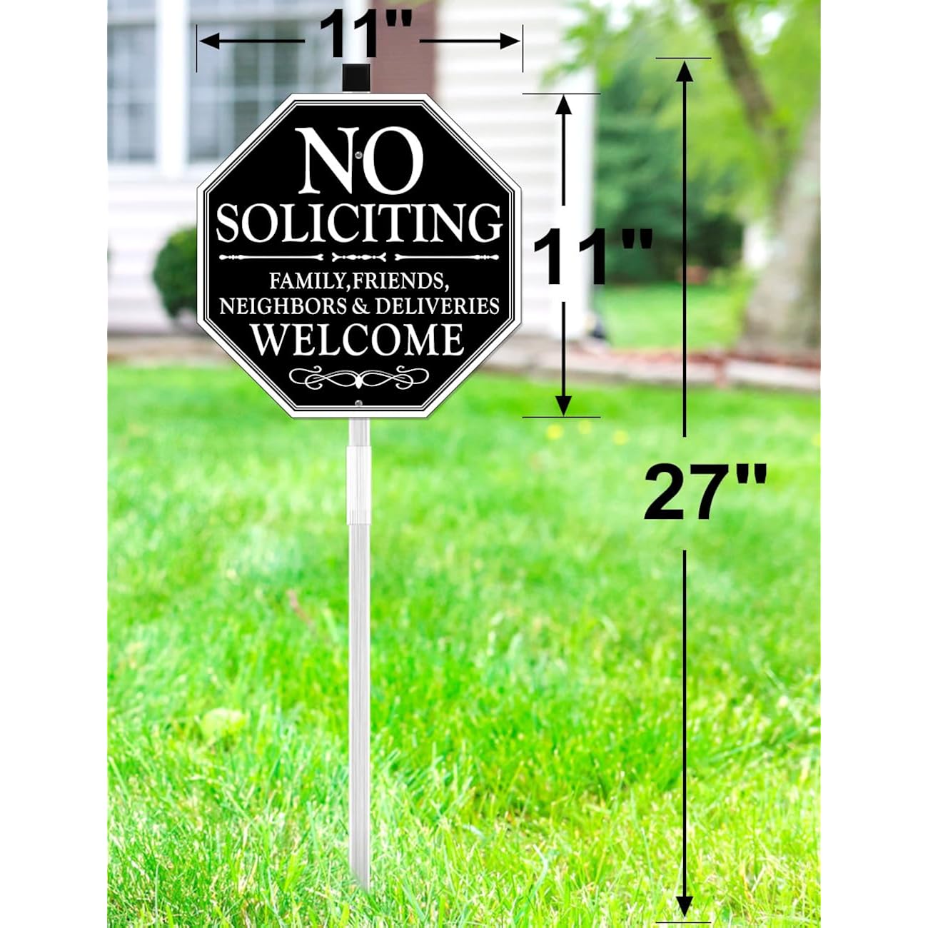 No Soliciting Sign For House, 11" X 27" No Soliciting Yard Sign With Stake, Metal No Soliciting Sign Perfect For Yard, Easy To Install (Welcome)