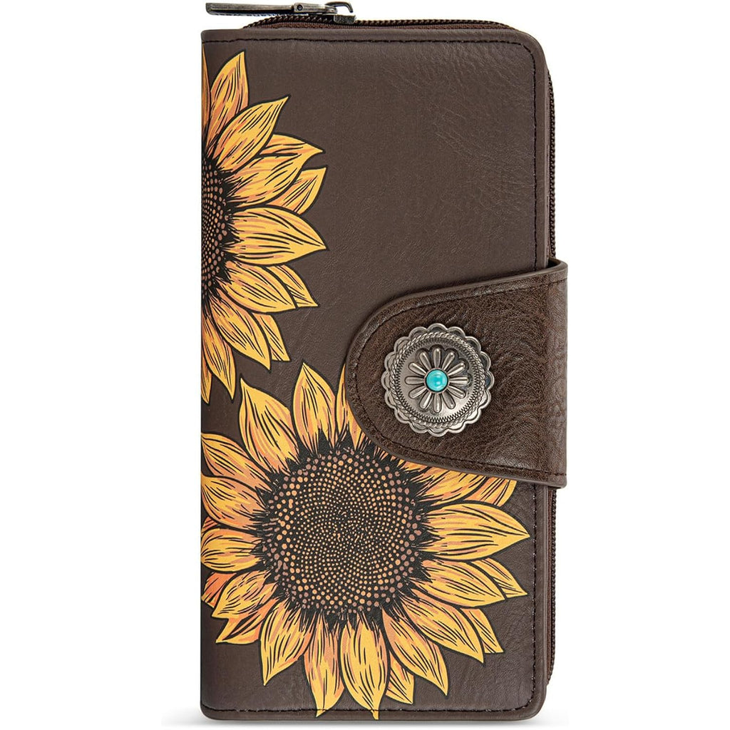 Montana West Women's Wallets Western Sunflower Wallet Women Large Capacity Credit Card Wallet Ladies Female Bifold Clutch Wallets with ID Window and Coin Purse
