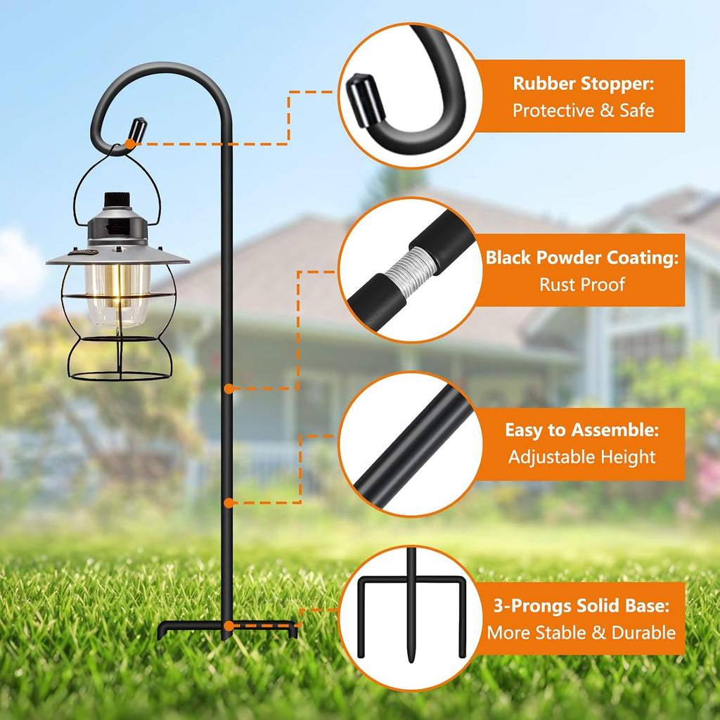 32 Inch Shepherd Hooks For Outdoor 4 Pack, Adjustable Garden Hooks For Hanging Plants, Lanterns, Solar Lights, Mason Jars & Wedding Decor, Matte Black Decorative Shepherd’S Hooks