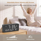 Dreamsky Wooden Digital Alarm Clocks For Bedrooms With Date & Day Of Week | Living Room Desk Clock, Temperature, Usb Port, Dimmer Wheel, Adjustable Volume, Auto Dst, Office Wood Decor (Plug-In)