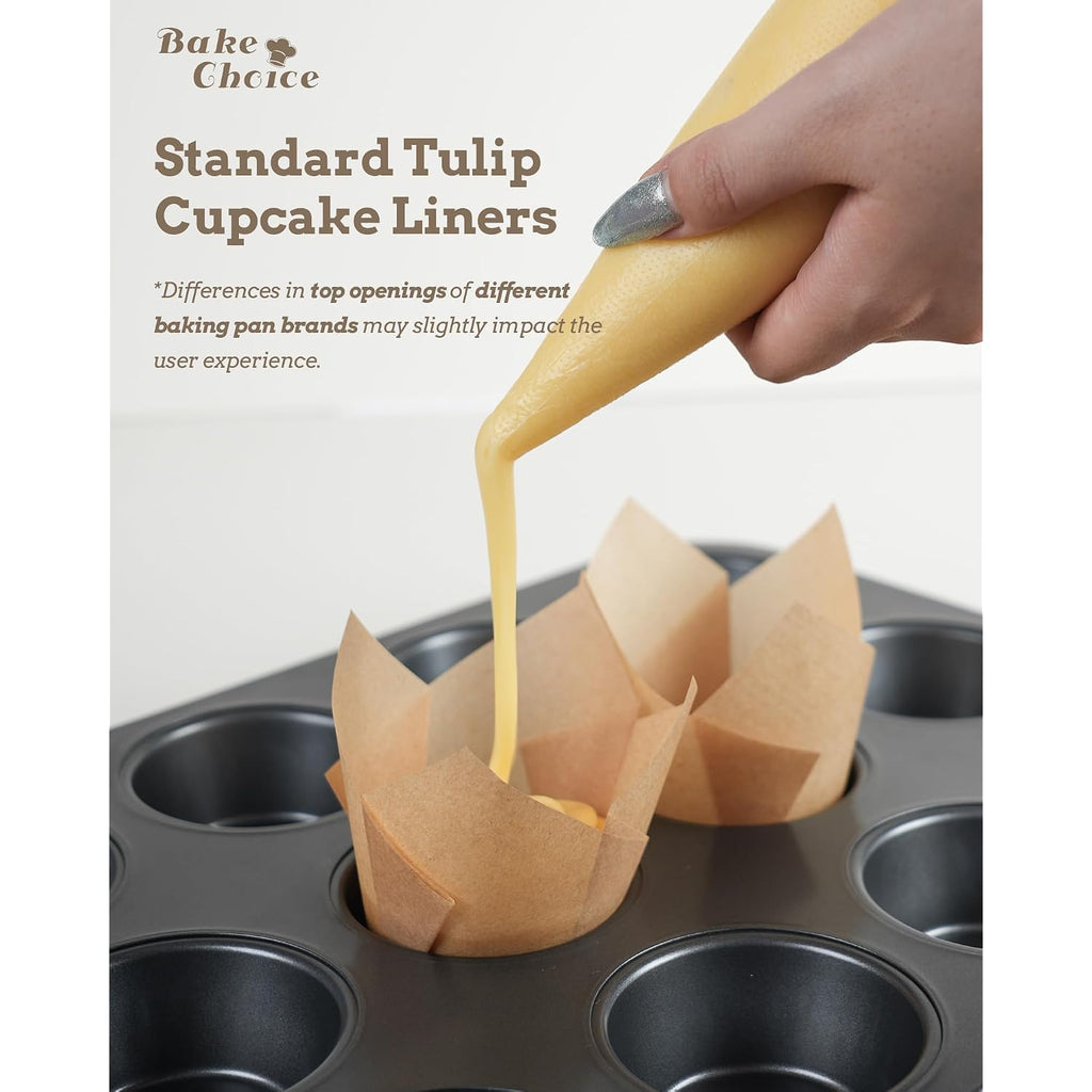 Bake Choice 200Pcs Natural Tulip Cupcake Liners For Baking Cups Unbleached European Parchment Paper Tulip Muffin Liners, Cupcake Wrapper For Party, Christmas