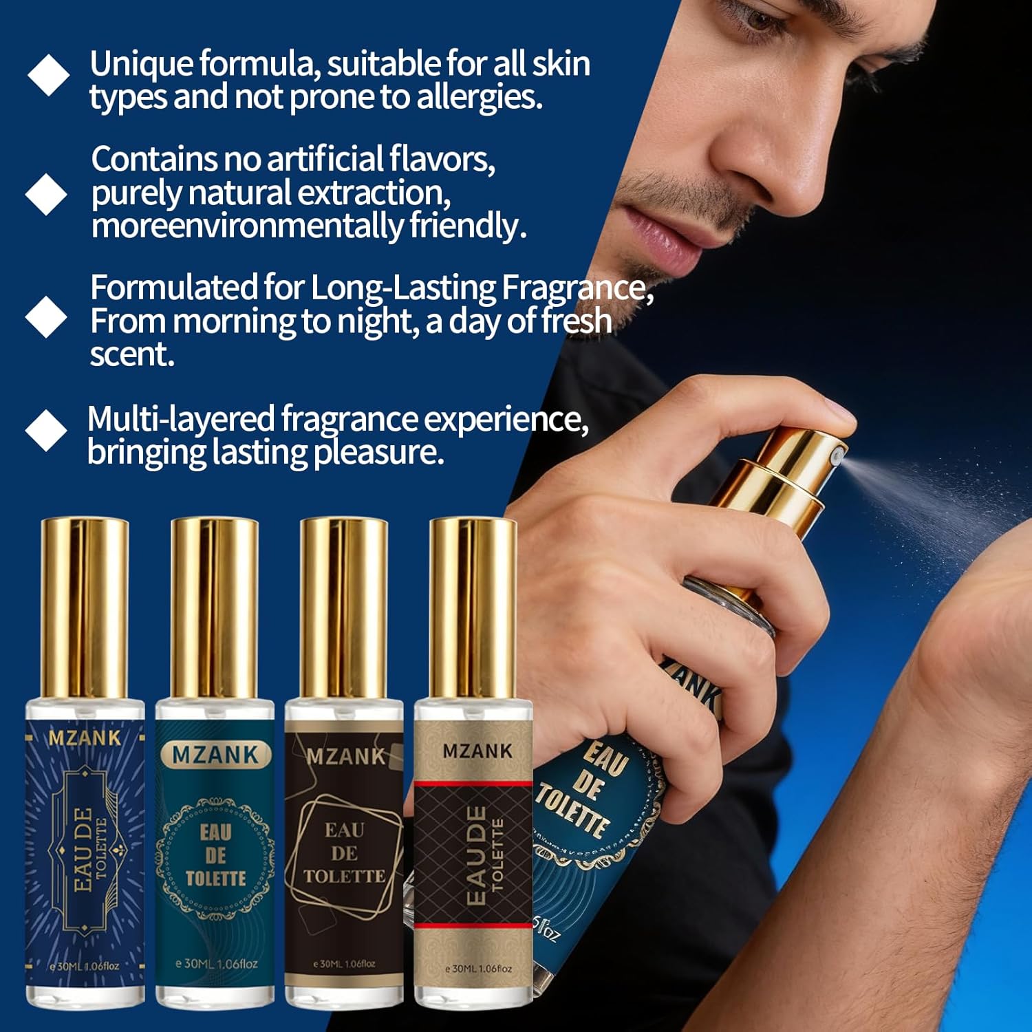 MZANK 4 Pack Cologne for Men(4x30ml),Perfume for Him,Valentines Day Gifts,Gifts for Husband,Gifts for Him,Eau de Toilette,Stocking Stuffers for Men,Travel Size Perfume,Natural Spray Long Lasting Gift