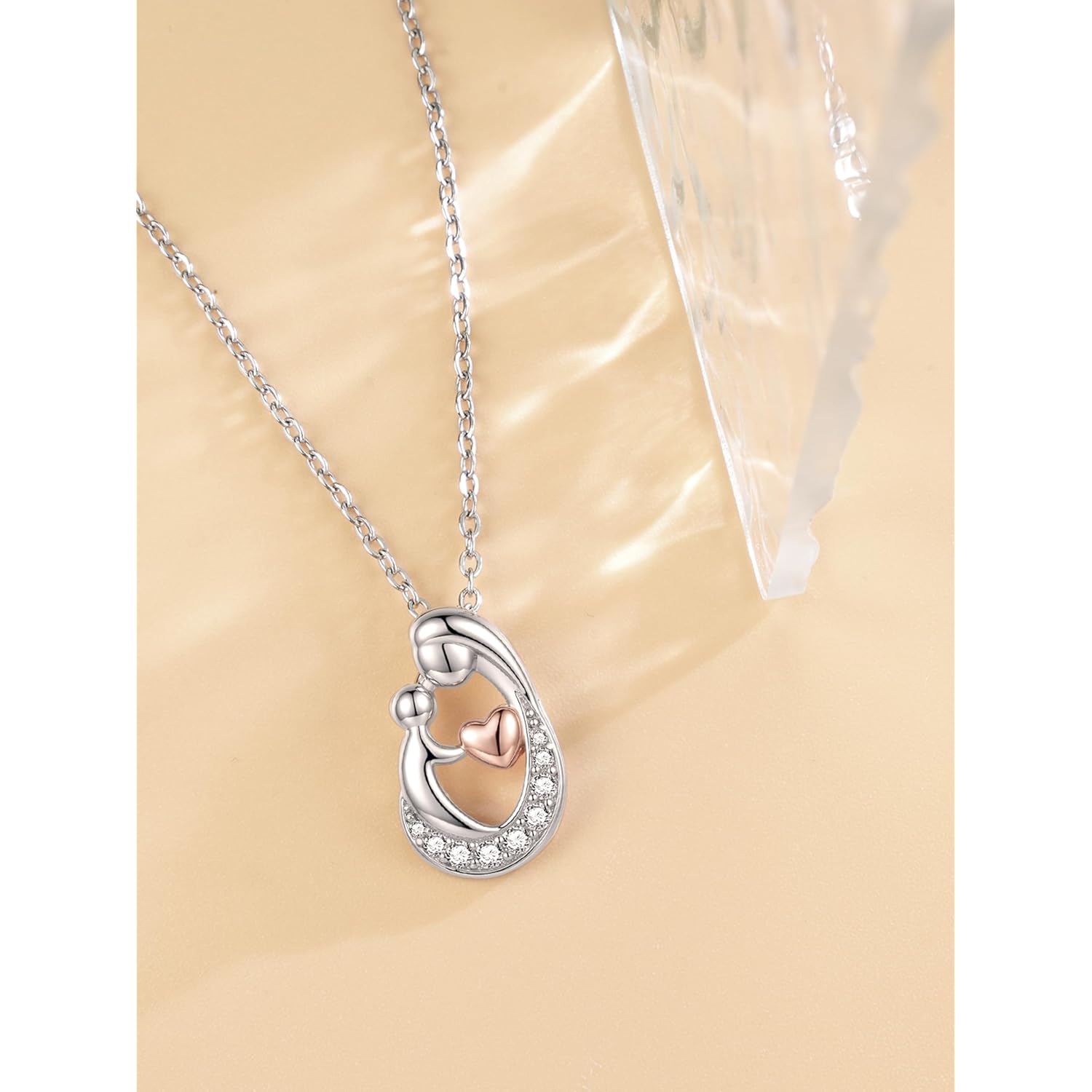 Sereney First Mothers Day Gifts for New Mom Necklace, New Mom Gifts as 1st Mothers Day Necklace for Women, White Gold Plated Hugging Heart Pendant as Hypoallergenic Mother Jewelry for New Mommy
