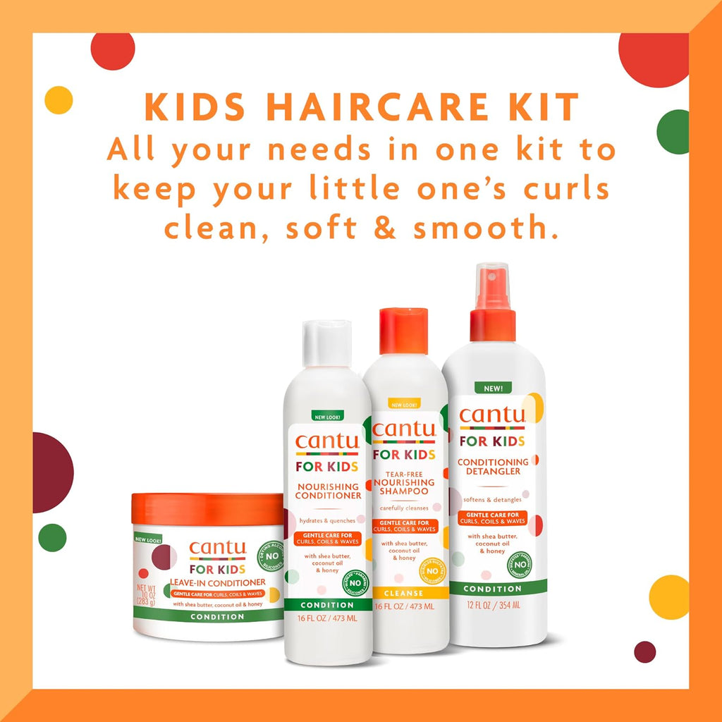 Cantu Care For Kids Haircare Regimen Set With Large Size Shampoo + Conditioner + Detangler + Leave-In Conditioner (Pack Of 4)