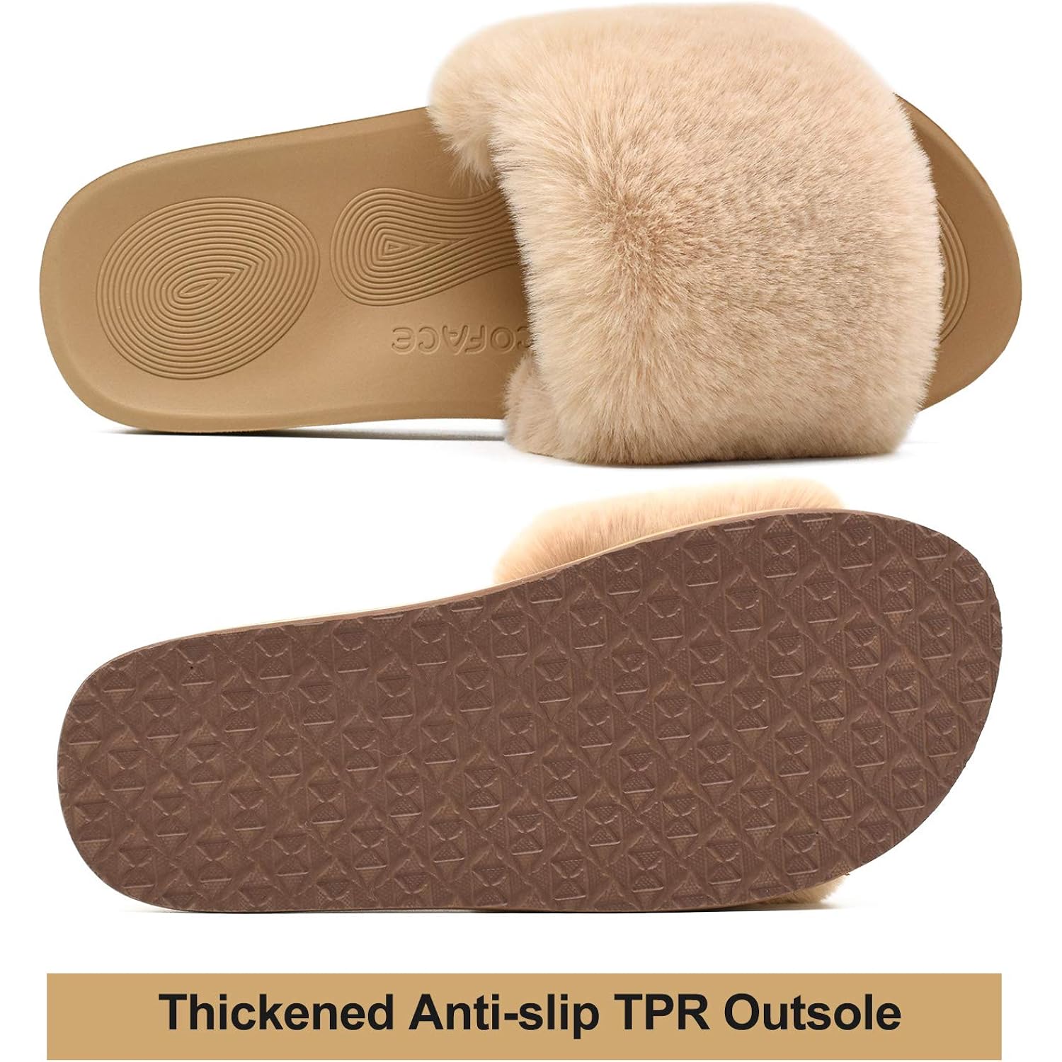 Coface Fuzzy Womens Slippers With Arch Support Open Toe Orthopedic Fur Slipper Indoor Outdoor