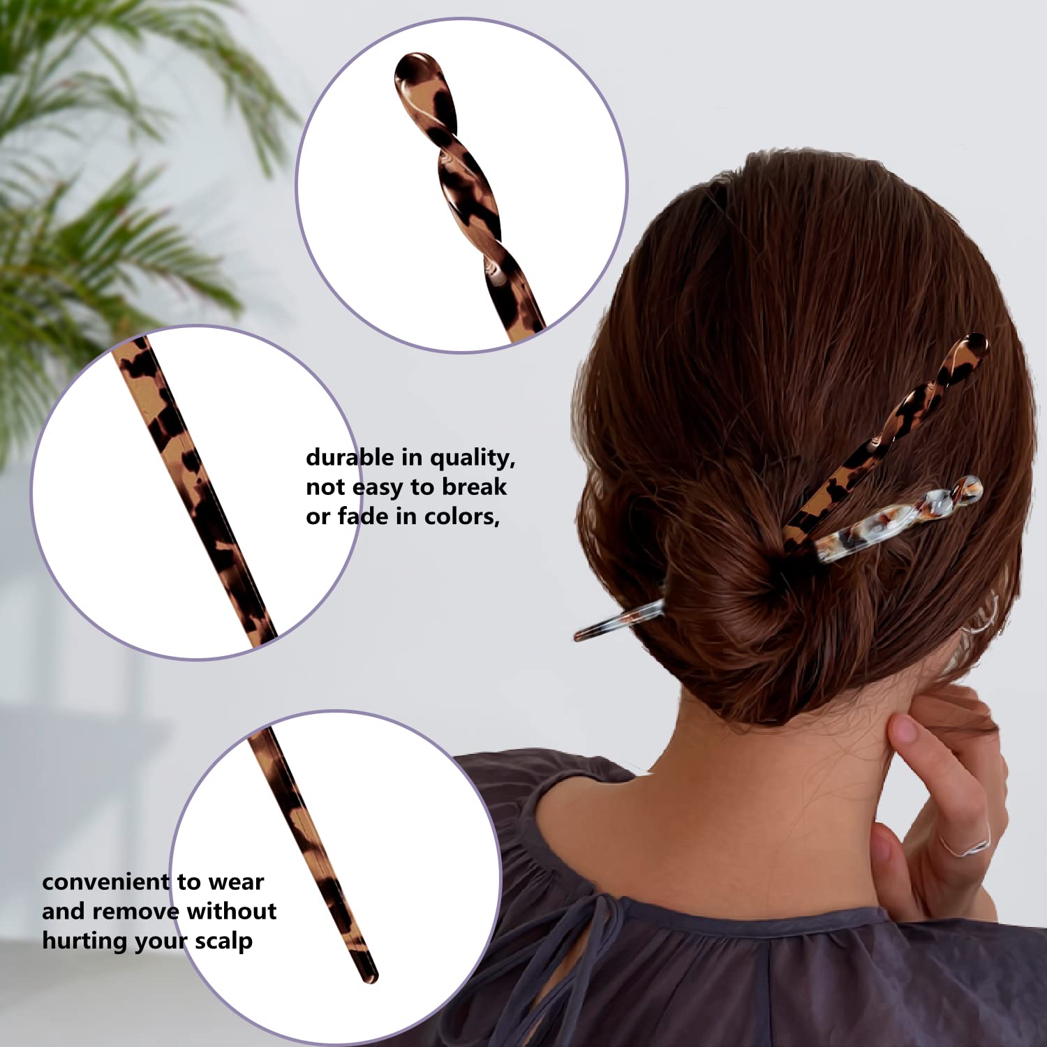 10 Pieces Acetate Hair Sticks Leopard Print Hair Pins, Tortoise Shell Hairpin Vintage Hair Chopsticks Retro Hairpins Disk, Hair Accessories for Women Girls (Classic)
