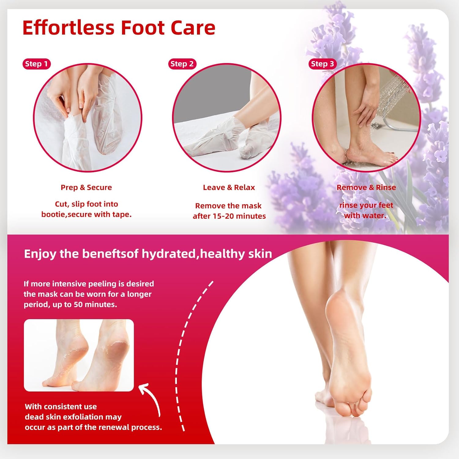 Foot Peel Mask for Dry, Rough Feet – Exfoliating Foot Mask with Fruit Acids, Lavender & Urea – Peeling Socks for Dead Skin & Cracked Heels – Foot Care for Women & Men