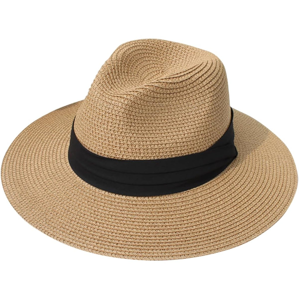Lanzom Women Wide Brim Straw Panama Roll up Hat Fedora Beach Sun Hat UPF50+