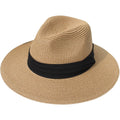 Lanzom Women Wide Brim Straw Panama Roll up Hat Fedora Beach Sun Hat UPF50+