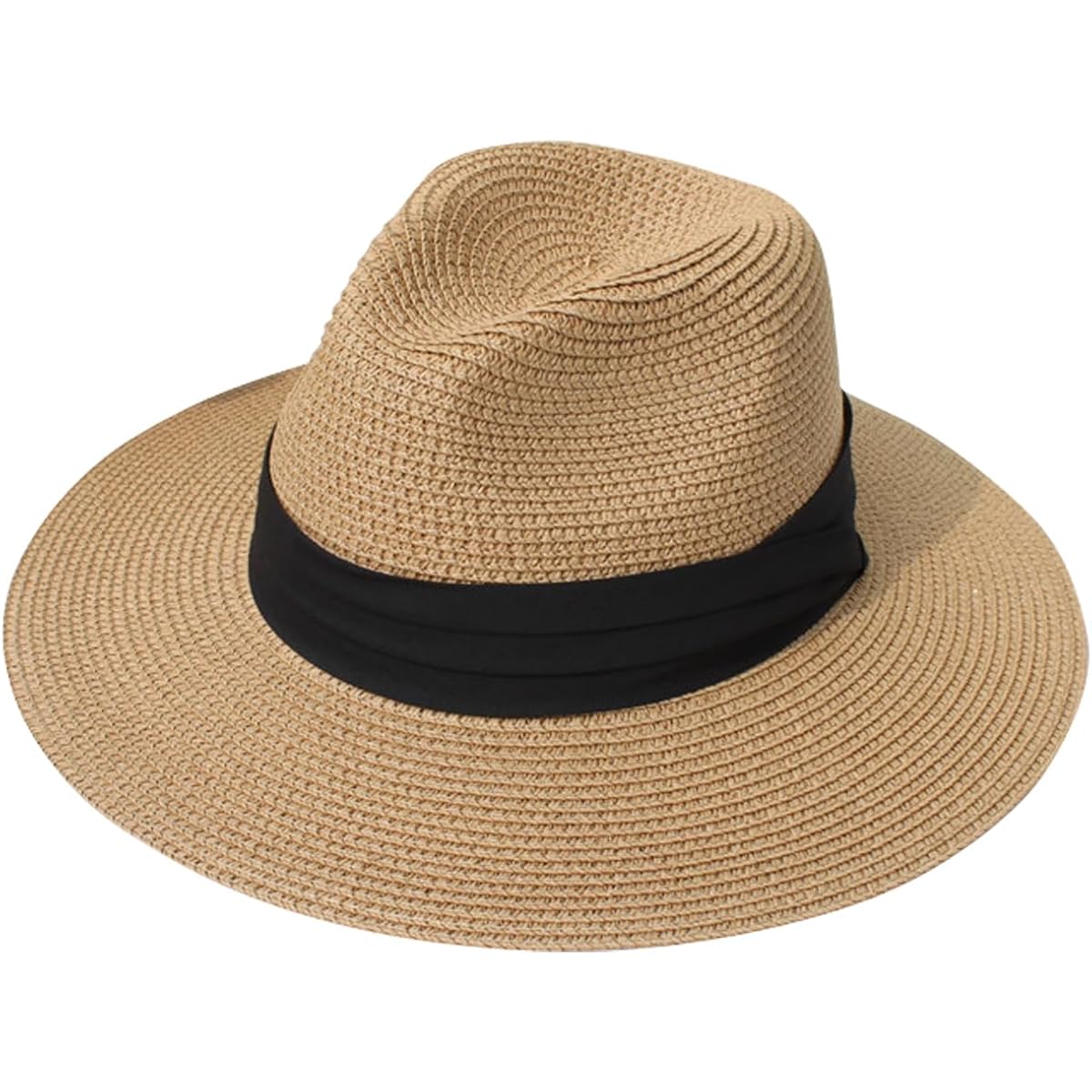 Lanzom Women Wide Brim Straw Panama Roll up Hat Fedora Beach Sun Hat UPF50+
