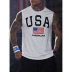 Mainfini Men American Flag Tank Top Muscle Graphic Gym Workout Usa Sleeveless Tee Shirts (S-3Xl)