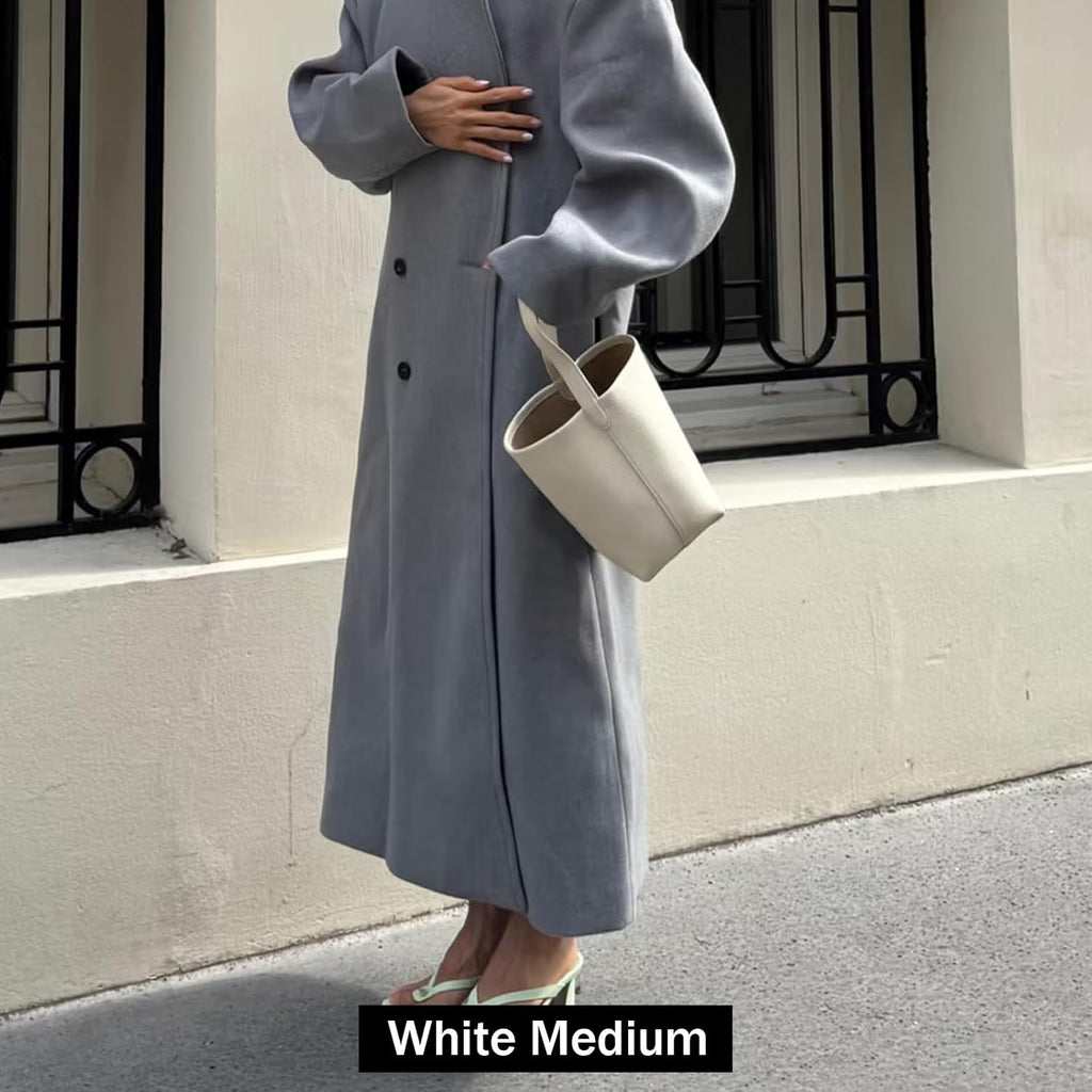 Genuine Leather Bucket Bag with Credit Card Holder Wallet, First Layer Pebble-grained Calfskin Tote Bag
