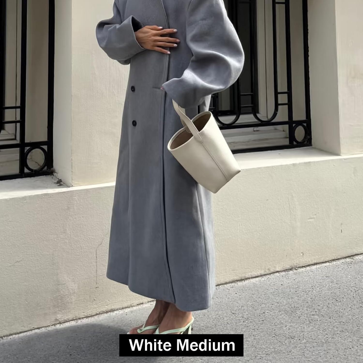 Genuine Leather Bucket Bag with Credit Card Holder Wallet, First Layer Pebble-grained Calfskin Tote Bag