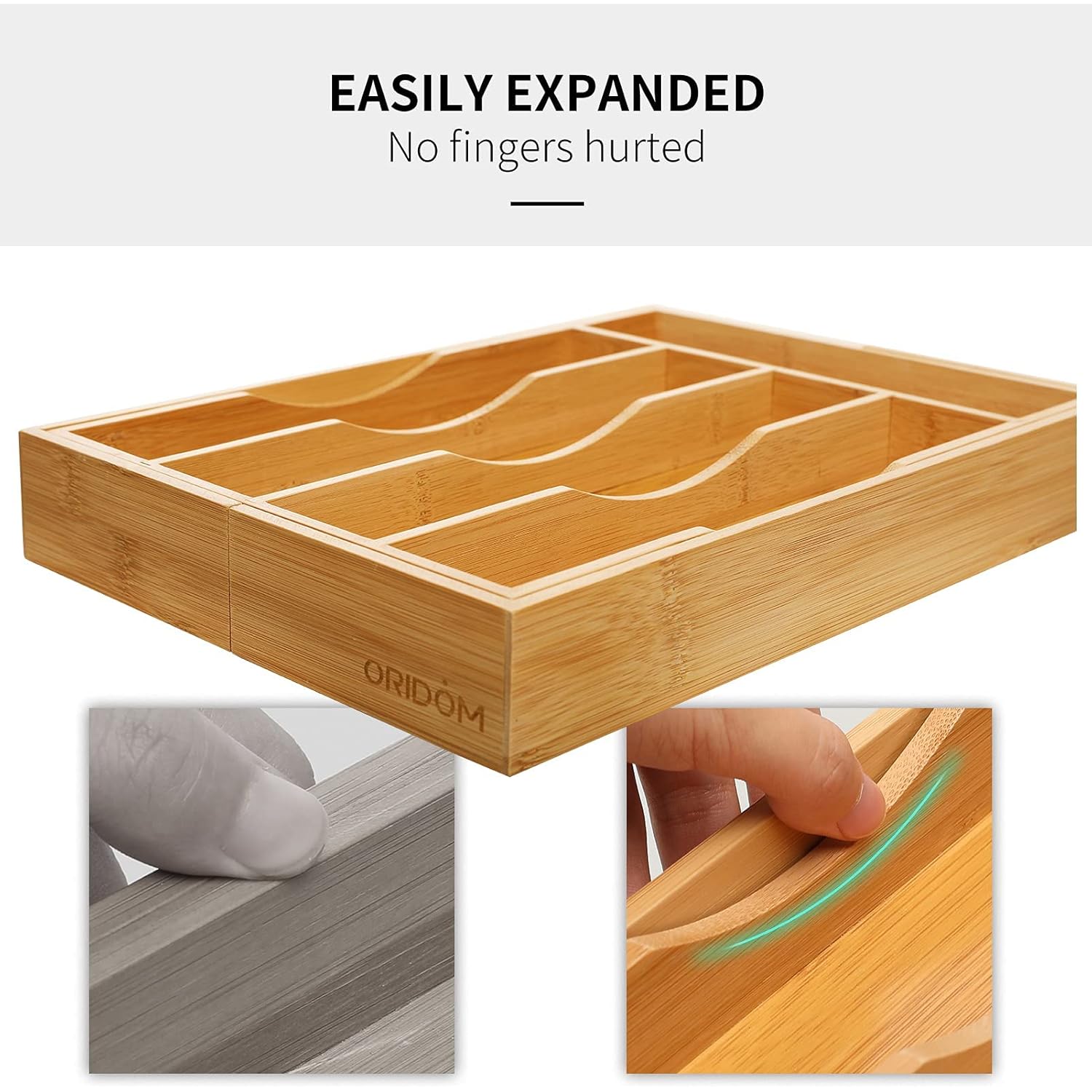 Expandable Bamboo Kitchen Drawer Organizer for Cutlery and Utensils, Adjustable Bamboo Wood Cutlery Tray in Drawer for Flatware and Silverware in Kitchen, (Natural)