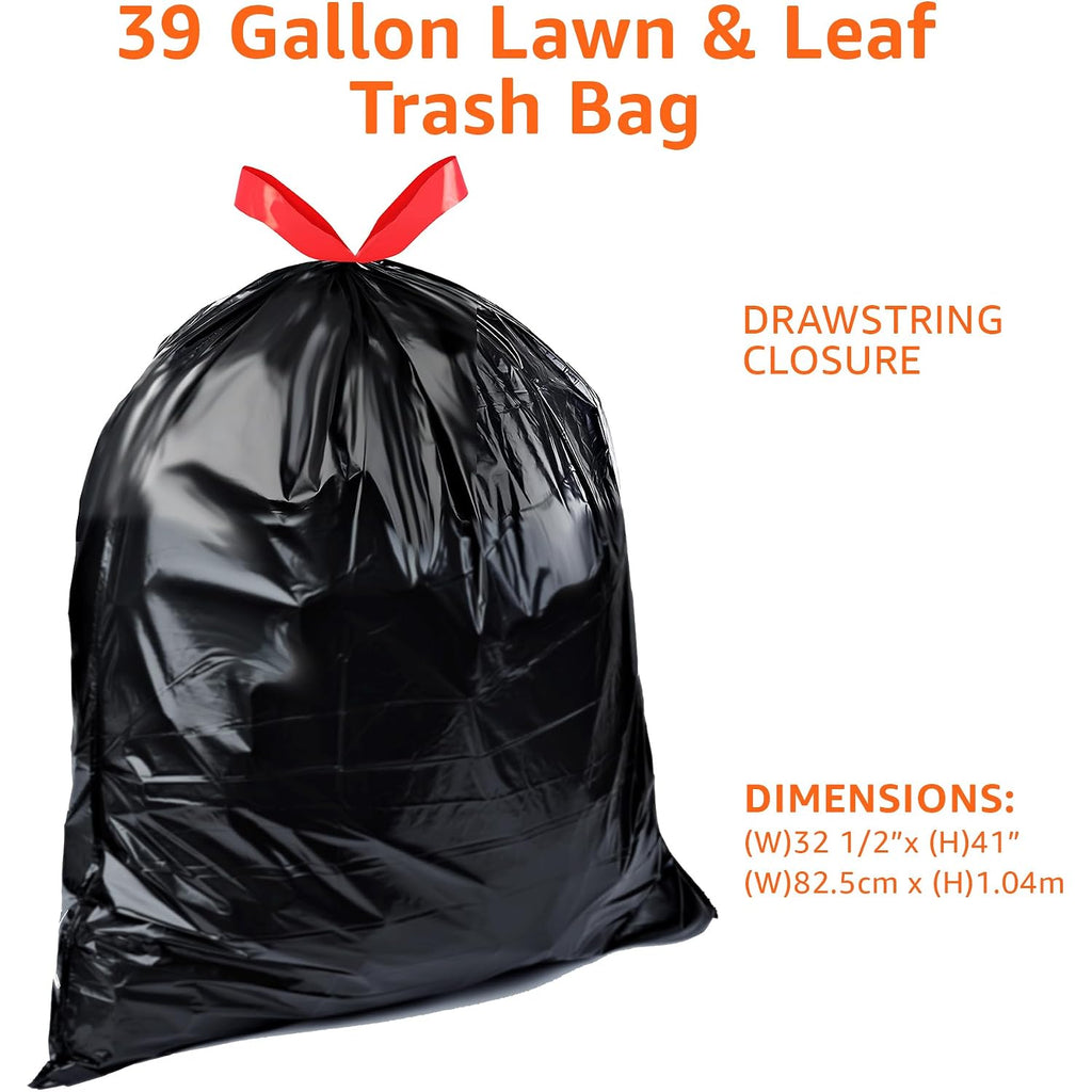 Amazon Basics Lawn & Leaf Drawstring Trash Bags, 39 Gallon, 40 Count, Black, Unscented