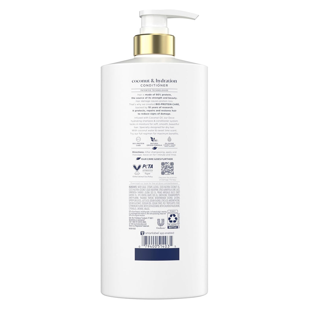 Dove Conditioner Coconut & Hydration For Dry Hair With Bio-Protein Care Technology And Coconut Oil 28 Fl Oz