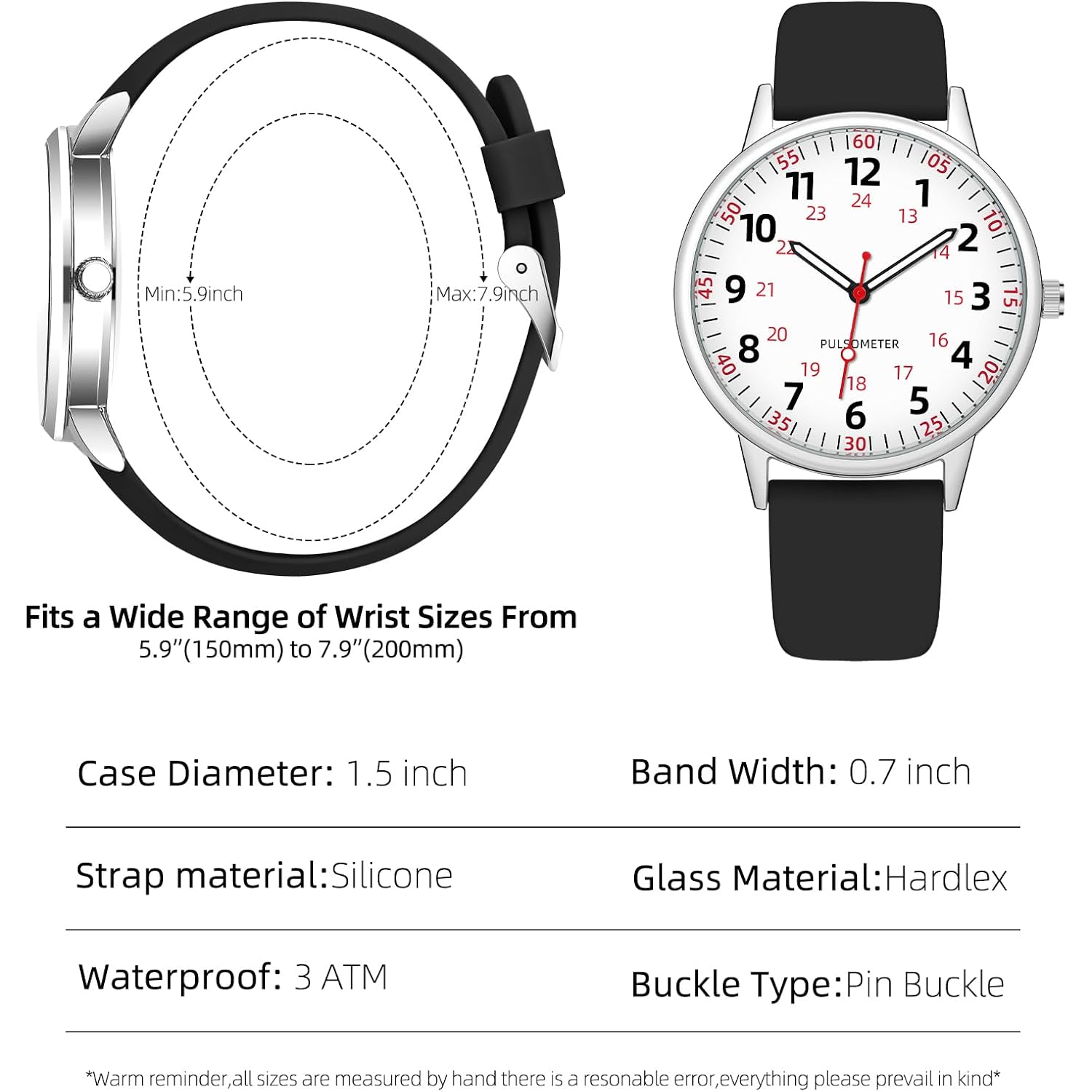 Twoption Nurse Watch For Women Waterproof Analog Silicone Watch With Second Hand Nursing Watch