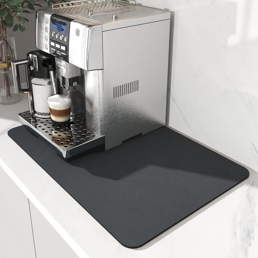 Amoami Coffee Mat Dish Drying Mat For Kitchen Counter-Bar Accessories, Hide Stain, Rubber Backed, Absorbent, Fit Under Coffee Maker, Espresso Machine, Pot, Dish Rack, 12"X19", Dark Grey
