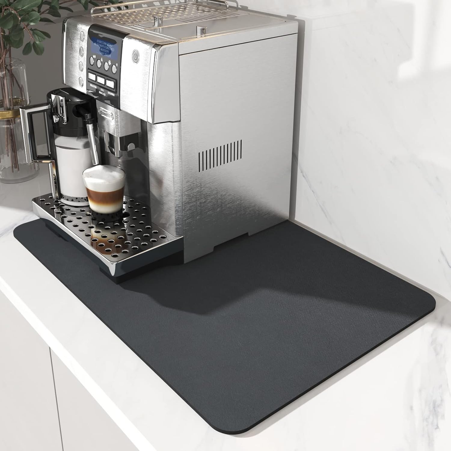 Amoami Coffee Mat Dish Drying Mat For Kitchen Counter-Bar Accessories, Hide Stain, Rubber Backed, Absorbent, Fit Under Coffee Maker, Espresso Machine, Pot, Dish Rack, 12"X19", Dark Grey