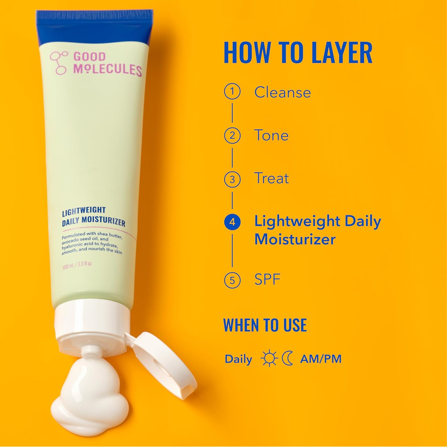 Good Molecules Lightweight Daily Moisturizer Face Cream – 100 ml / 3.38 fl oz - Non-Greasy Facial Moisturizer Face Lotion with Shea Butter & Hyaluronic Acid