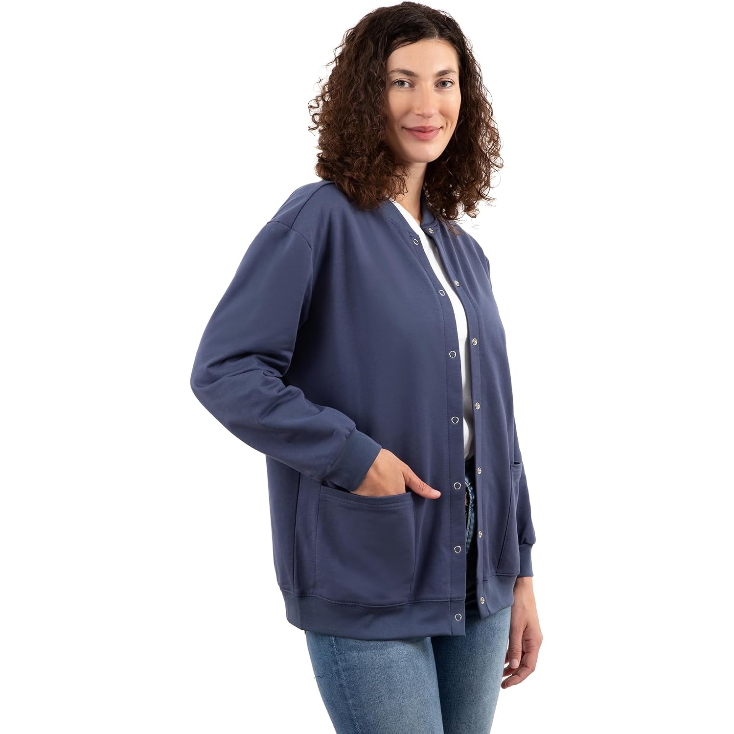 Rr & Ed Essentials Womens Fleece Snap Front Cardigan, Soft Lightweight Sweatshirt For Women, Baseball Jacket With Pockets