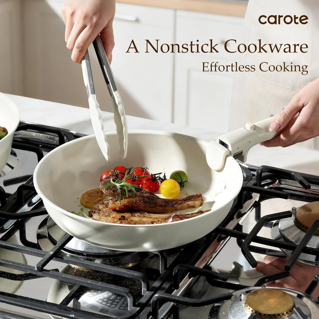 CAROTE 19pcs Pots and Pans Set, Nonstick Cookware Set Detachable Handle, Induction Kitchen Cookware Sets Non Stick with Removable Handle, RV Cookware Set, Oven Safe