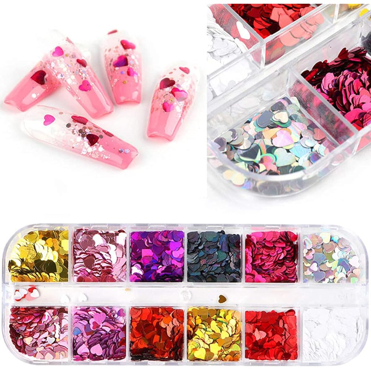 3D Heart Nail Glitter Sequins Art Stickers Decals Supplies Flakes Holographic Confetti for Acrylic Nails Designs Makeup DIY Decoration