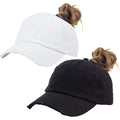 Ponytail Baseball Hat Distressed Retro Washed Womens Twill Black+white