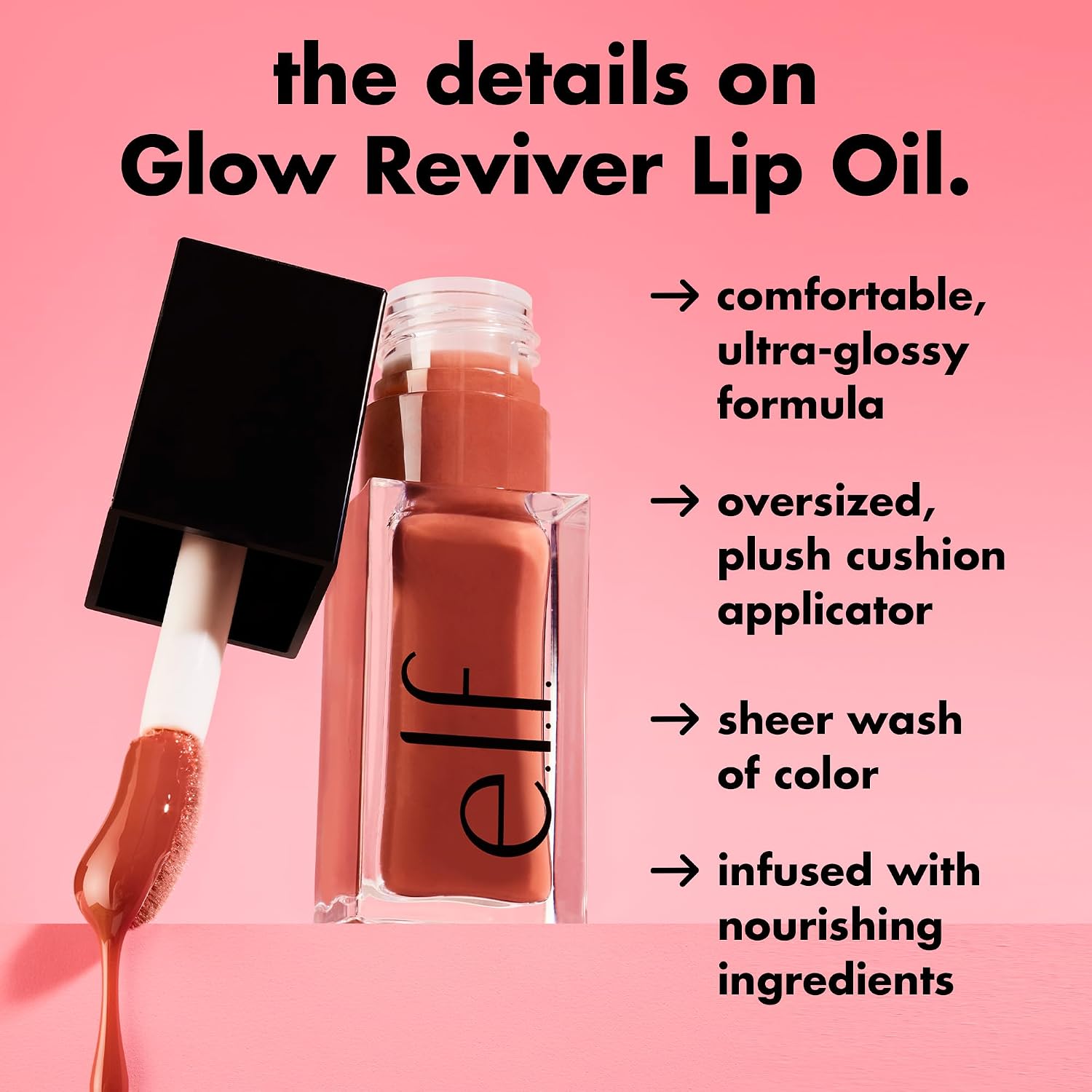 E.L.F. Glow Reviver Lip Oil, Nourishing Tinted Lip Oil For A High-Shine Finish, Infused With Jojoba Oil, Vegan & Cruelty-Free, Jam Session