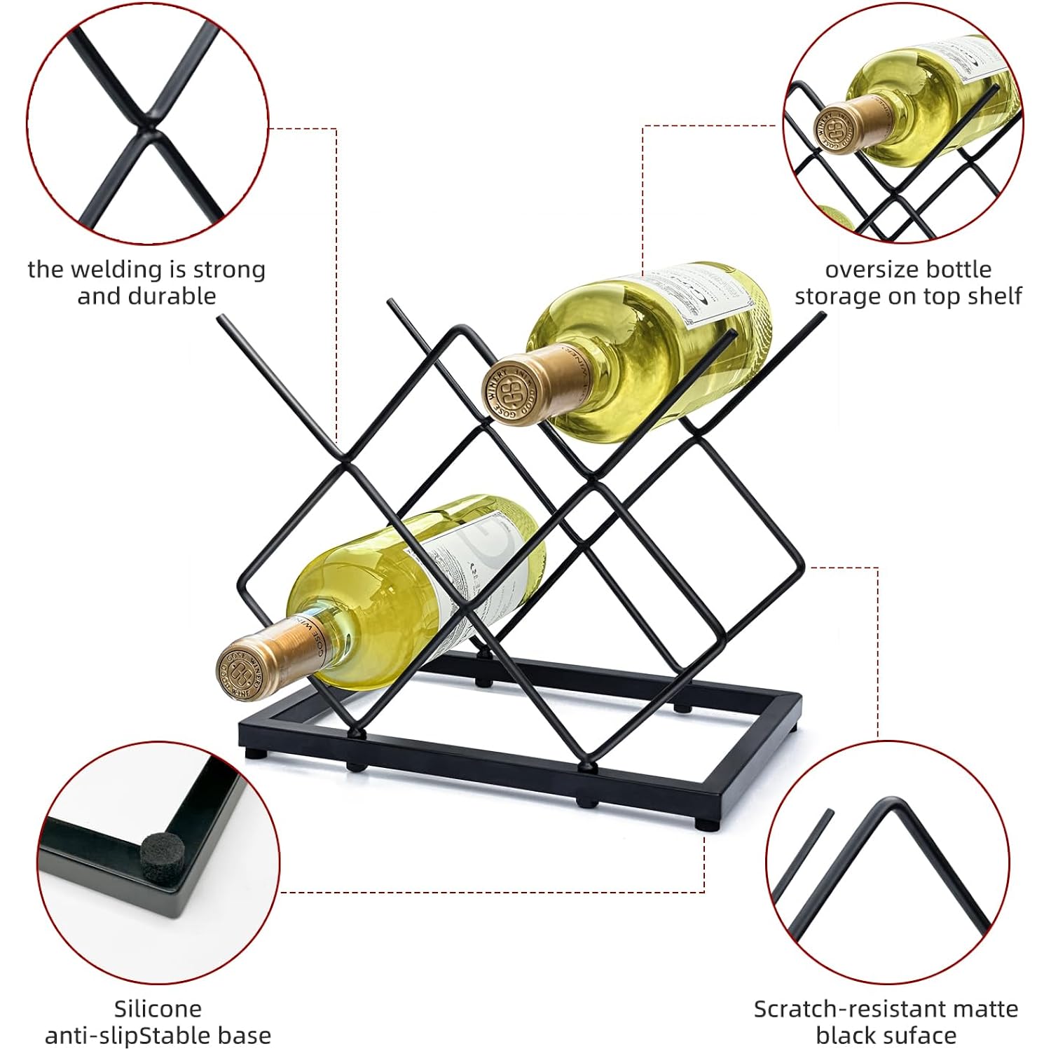 Mcsapil Small Wine Racks Countertop(5 Bottle Capacity),Metal Wine Bottle Holder Modern Black For Home Kitchen Bar,Tabletop Wine Rack For Cabinet, Pantry, Wine Bottle Storage