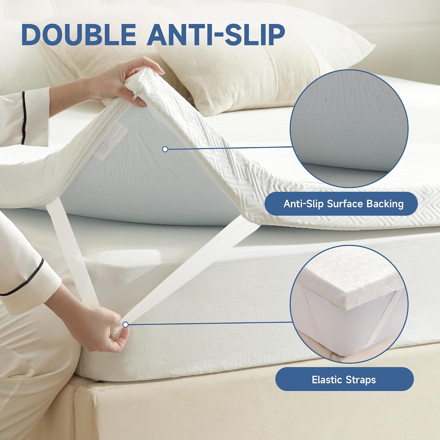 3 Inch Memory Foam Mattress Topper Queen, Memory Foam Pad With Removable & Washable Cover, Bed Topper For Back Pain, Non-Slip Ventilated Design, Queen Size