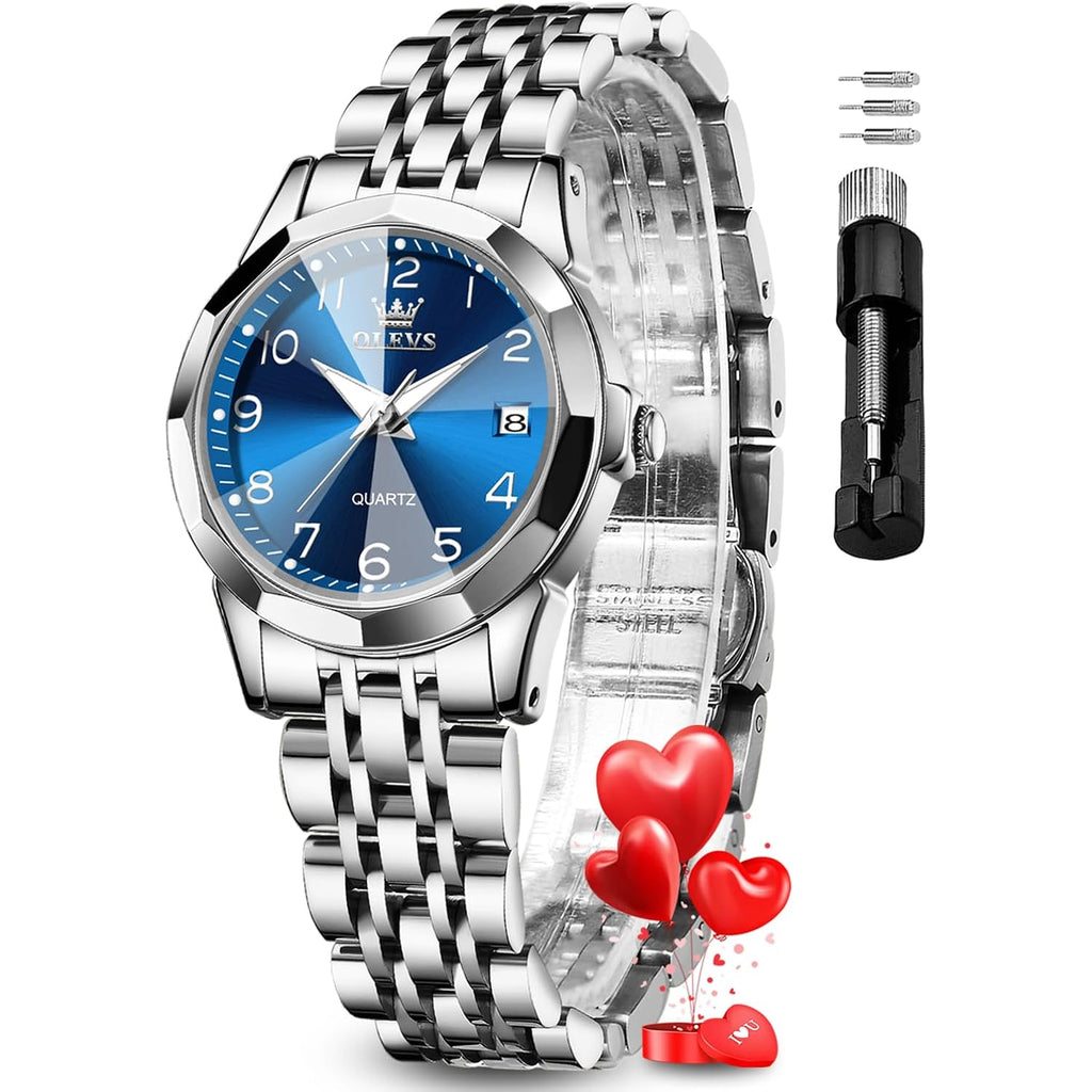 OLEVS Womens Watch Fashion Dress Diamond Female Watches for Ladies Analog Quartz Stainless Steel Waterproof Luminous Day Date Two Tone Wristwatch