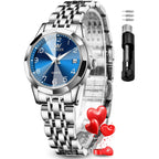 OLEVS Womens Watch Fashion Dress Diamond Female Watches for Ladies Analog Quartz Stainless Steel Waterproof Luminous Day Date Two Tone Wristwatch