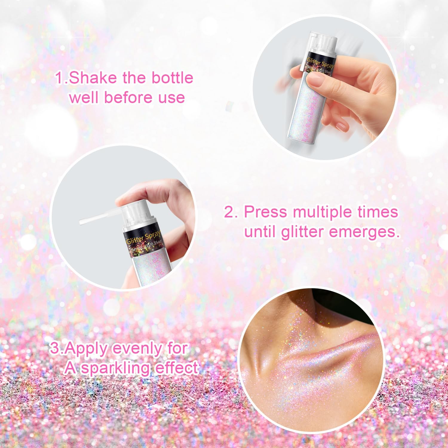 1Pc Hair And Body Glitter Spray, Shimmering Powder Sparkle Powder Makeup, Glitter Loose Sparkle Makeup For Body Highlighter,Festival Prom Rave Accessories，10G (Pastel)