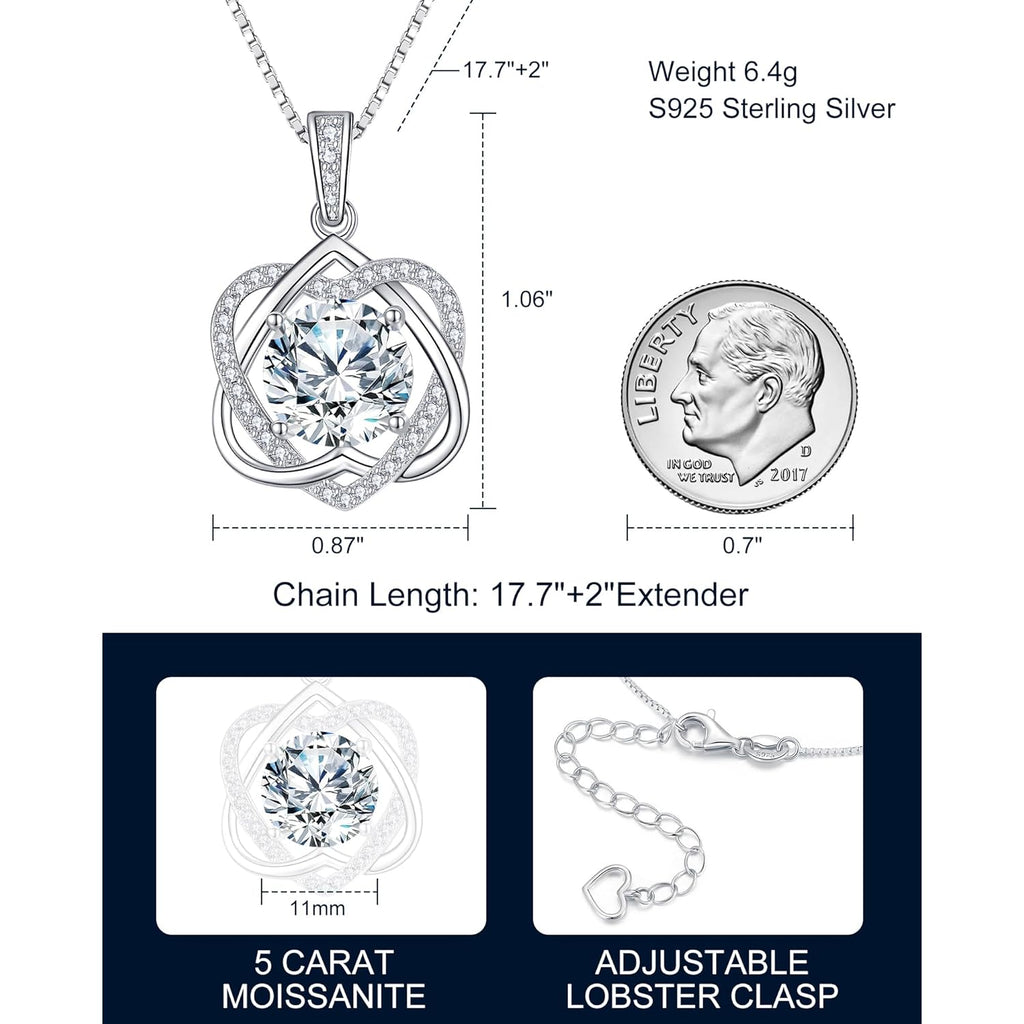 InfinityLove Heart Pendant Necklaces for Women, 2-5 Carat Moissanite Heart Necklace, Anniversary Birthday Christmas Valentine Engagements Mothers Day Jewelry for Wife Her Girlfriend Mom Daughter