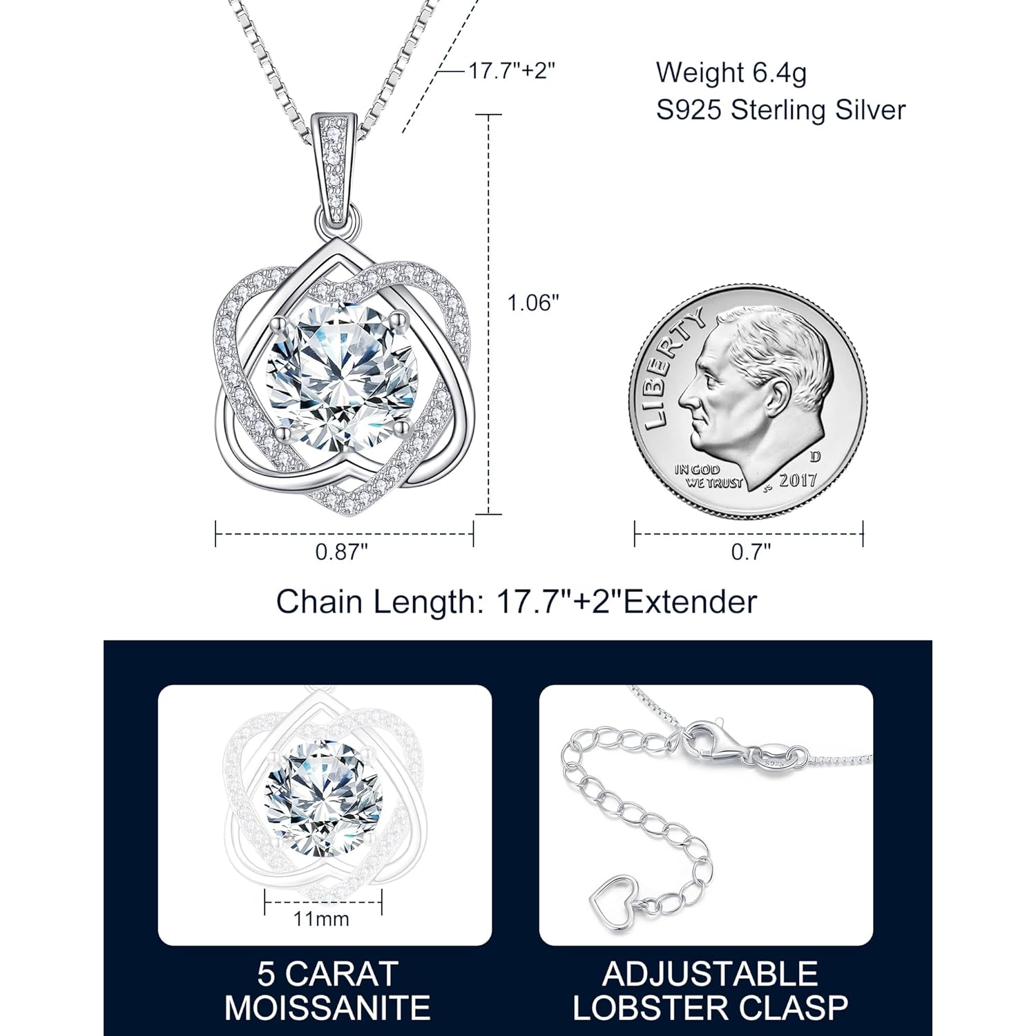 InfinityLove Heart Pendant Necklaces for Women, 2-5 Carat Moissanite Heart Necklace, Anniversary Birthday Christmas Valentine Engagements Mothers Day Jewelry for Wife Her Girlfriend Mom Daughter