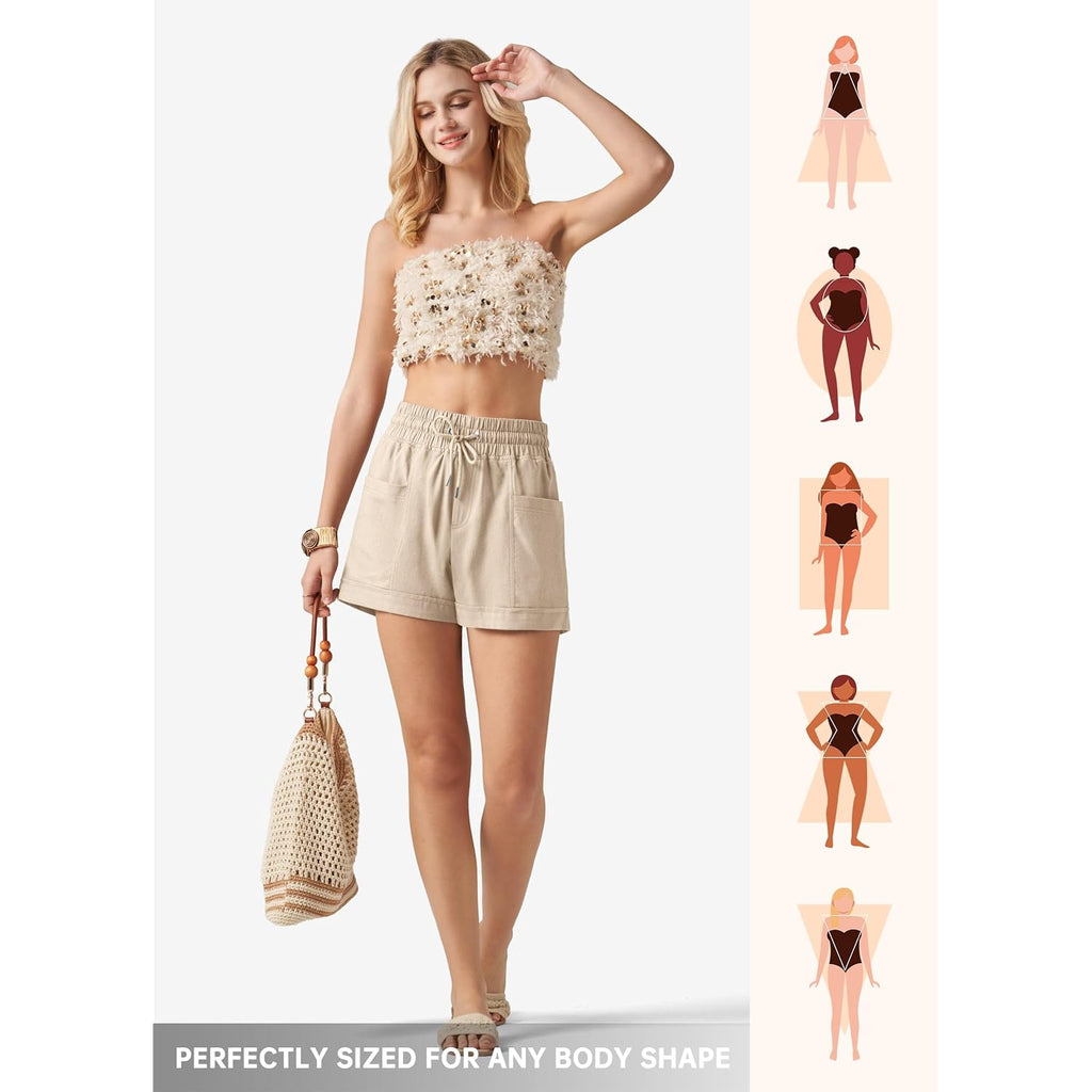 Women's Linen Shorts Casual Summer Shorts High Waisted Comfy Pull On Shorts with Pockets 4"