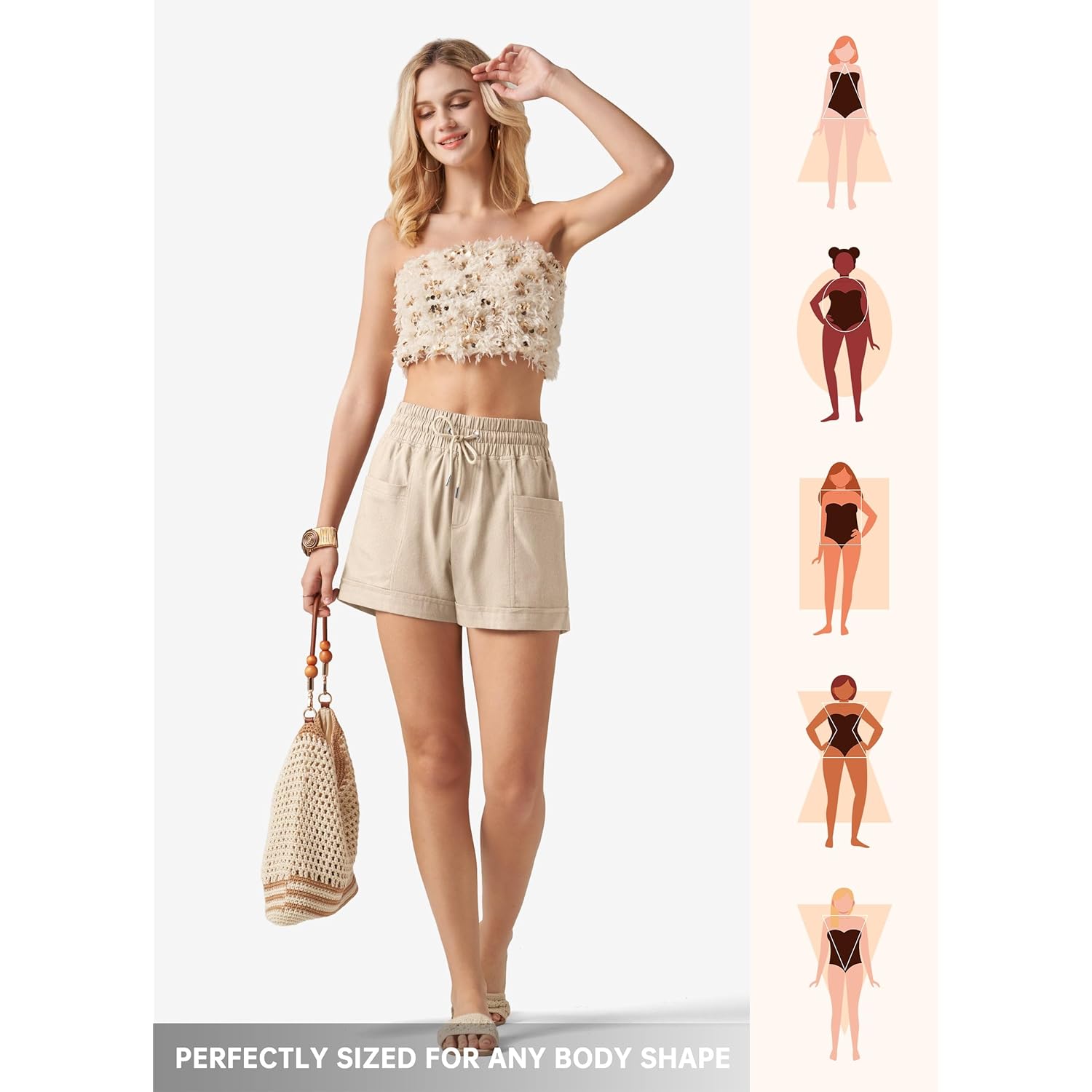 Women's Linen Shorts Casual Summer Shorts High Waisted Comfy Pull On Shorts with Pockets 4"