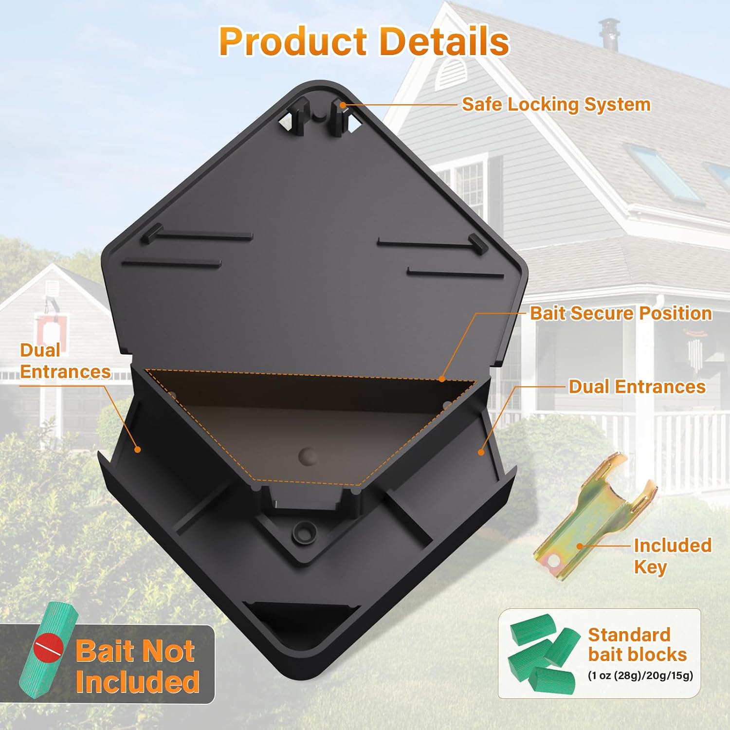 Mouse Station With Keys Black 6 Pack, Key Required Mouse Stations, Mice Stations, Keeps Children And Pets Safe Indoor & Outdoor