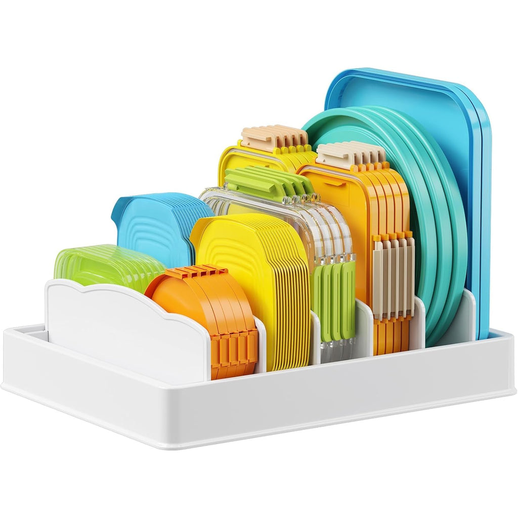 Lifewit Kitchen Cabinet Organizer for Food Contanier Lid, Lid Holder with 6 Adjustable Dividers & 7 Sections for Pantry Organizers and Storage, Home Drawer Organization, Large, 13" x 10"