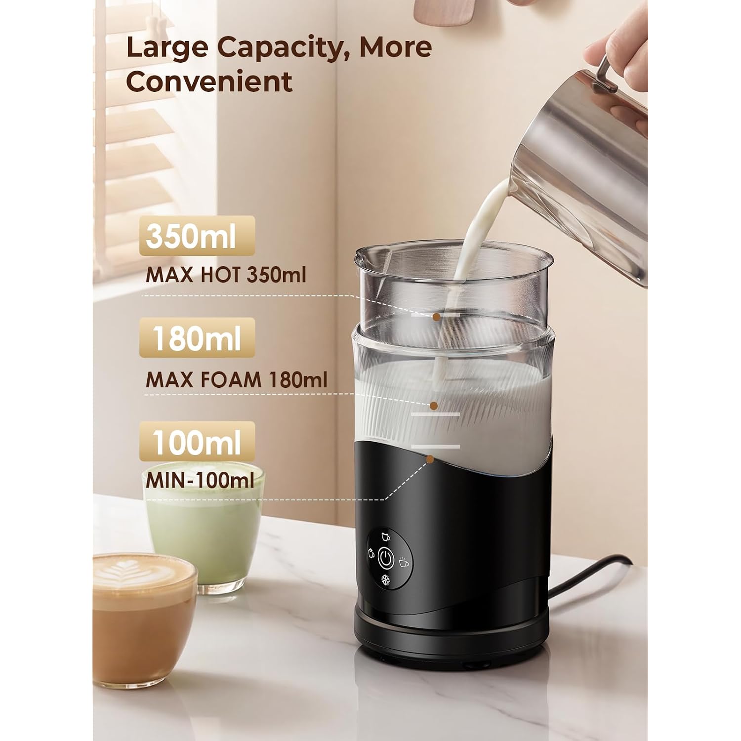 Large Capacity Milk Frother: 4-In-1 Electric Milk Steamer 350Ml, 7700Rpm High Speed, 120S Fast Frothing, Hot & Cold Foam Maker, Helpful Stainless Steel For Latte - Grayish Black