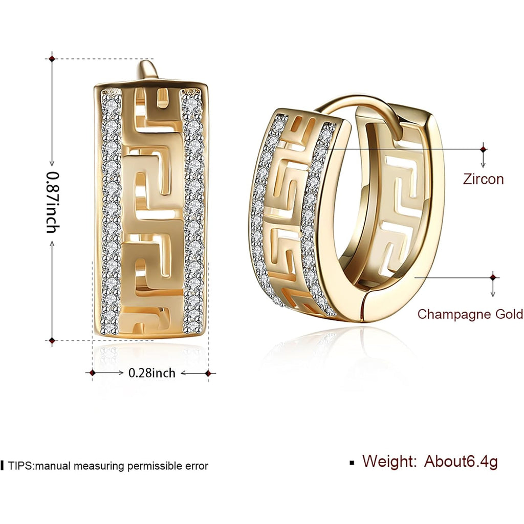 14K Gold Plated Cubic Zirconia Hoop Earrings,Three Row Diamon | Arrows | Double Row of Diamonds Huggie Earrings for Women
