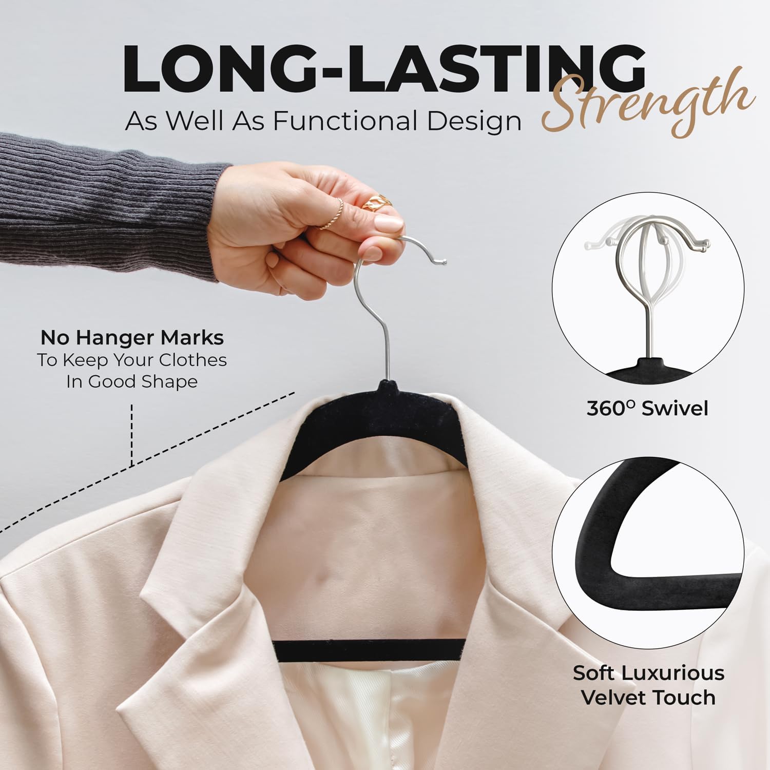 100 Pack Velvet Hanger For Shirt Pants Dresses Skirts Suits Jackets - Slim Space Saving Design - Standard Coat Hanger - Sturdy & Durable Design With Shoulder Grooves Hook